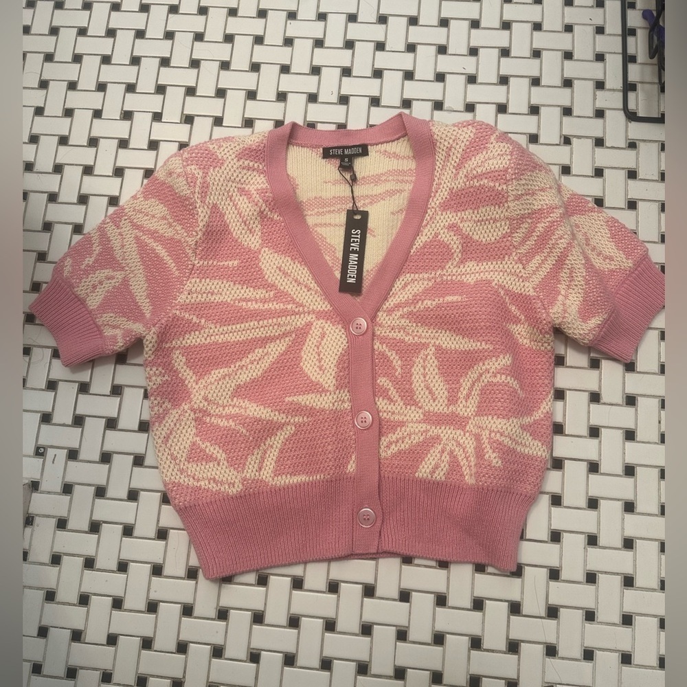 Steve Madden Pink and Cream Cardigan Sweater